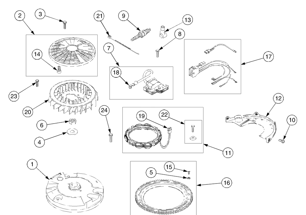 Flywheel And Electrical Diagram and Parts List for RZT50 17BA5A7P709-17BA5A7P710-17BA5A7P712 Cub Cadet Lawn Tractor